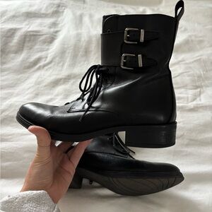 Elegant Black Leather Ankle Boots with Buckle Detail